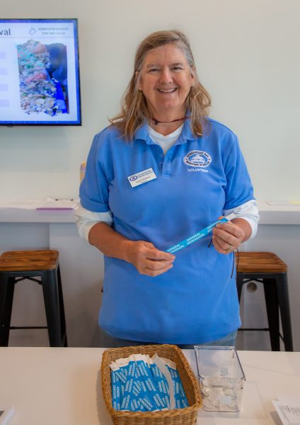 A CBMM volunteer at a festival.