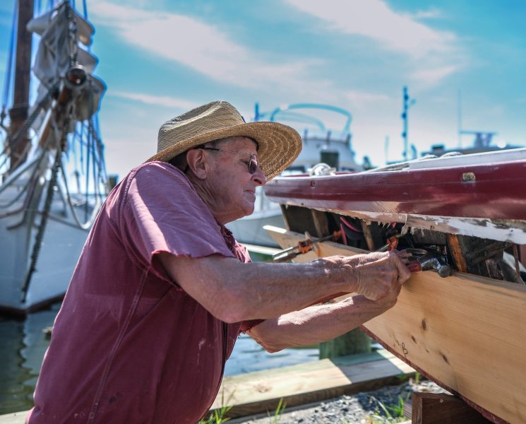 Volunteer Don Boehl works in CBMM's Shipyard. (Photo by George Sass)