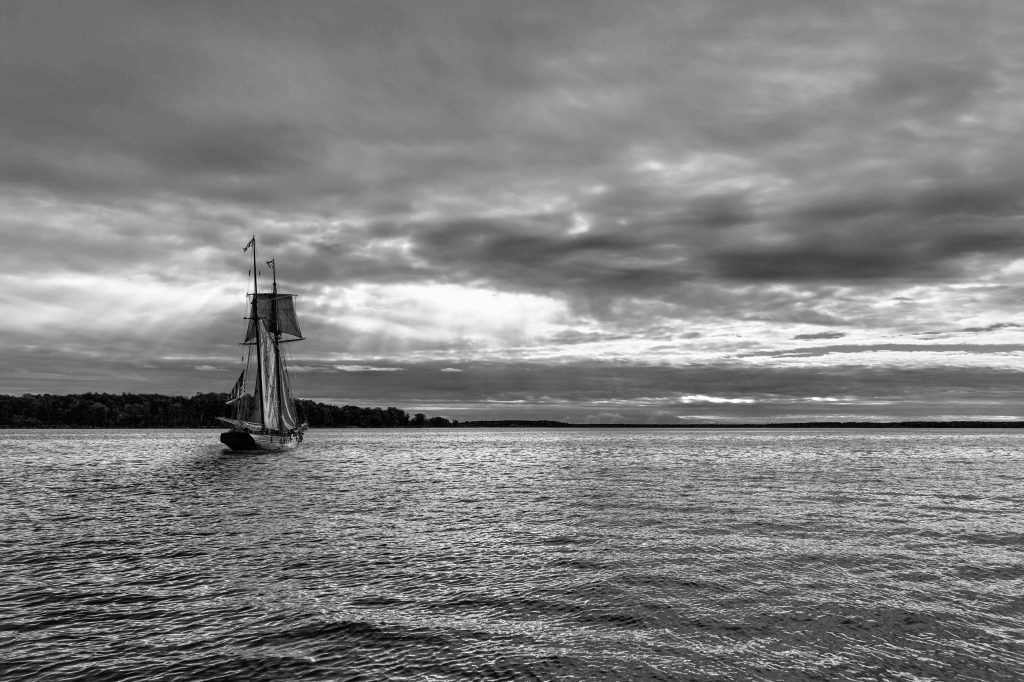 Bear Me Into Freedom features mural-style prints of photographs from local photographer and historian Jeff McGuiness, including this one of a tall ship on the Miles River. (Photo courtesy Jeff McGuiness)
