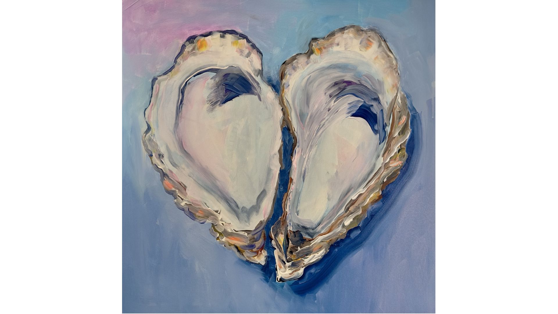 This month's Paint Night piece features oysters on the half shell, using iridescent paints to bring the mother of pearl shells to life.